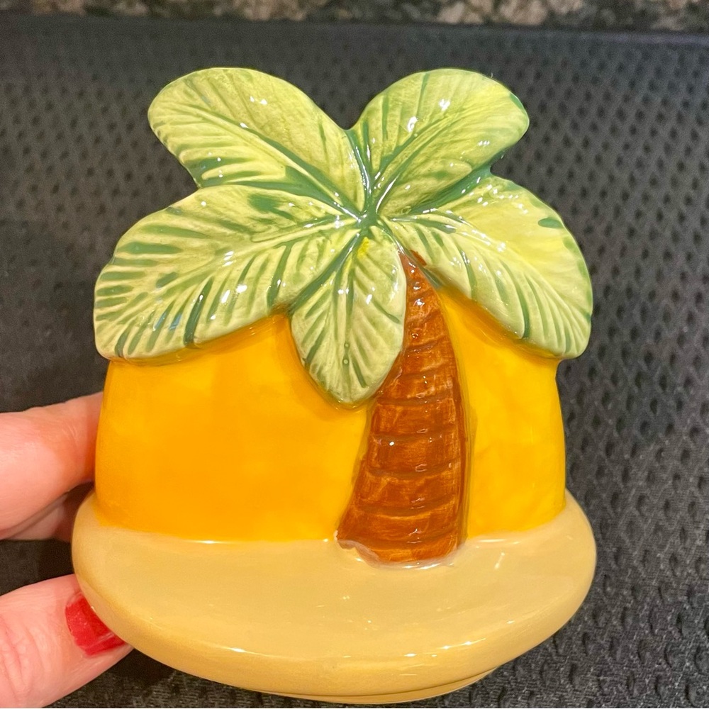 Rae Dunn Sunrise Sunburn Sunset Mugs Cups W Palm Tree Lid Cover – Set of 2 New - Picture 6 of 8